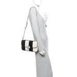 Senna Calfskin Lines Petite GG Top Handle Shoulder Bag Black Mystic White