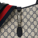 GG Supreme Monogram Textured Dollar Calfskin Web Small Jackie 1961 Hobo Beige Blue