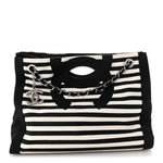 Canvas Grosgrain Striped CC Shopping Tote Black White