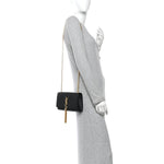 Calfskin Crocodile Embossed Small Classic Monogram Kate Tassel Satchel Black