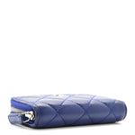 Lambskin Quilted Zip Around Coin Purse Wallet Blue