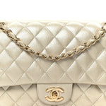 Metallic Canvas Quilted Medium Double Flap Light Gold