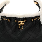 Crumpled Sheepskin Shearling Quilted Small Chanel 25 Handbag Black White