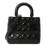 Crinkled Calfskin Cannage Medium Lady Dior Black
