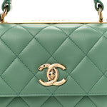 Lambskin Quilted Small Trendy CC Flap Dual Handle Bag Light Green