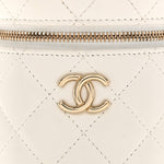 Lambskin Quilted Ruched Handle Vanity Case White