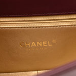 Calfskin Quilted Small Octagon CC Clasp Flap Bag Red Gold