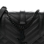 Grain De Poudre Textured Mixed Matelasse Triquilt Small Monogram Monochrome Satchel Black