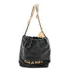 Shiny Calfskin Quilted Pearl CC Chain Mini Chanel 22 Black
