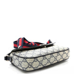 GG Supreme Monogram Textured Dollar Calfskin Web Mini Ophidia Envelope Shoulder Bag Beige Blue