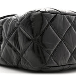 Shiny Crumpled Calfskin Quilted Large Wavy CC Hobo Black