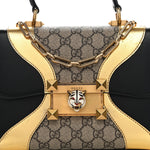 GG Supreme Monogram Small Osiride Top Handle Bag Black Gold