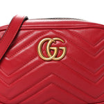Calfskin Matelasse Mini GG Marmont Chain Shoulder Bag Hibiscus Red