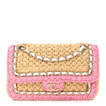 Raffia Chain Venice Beach Flap Bag Beige Pink