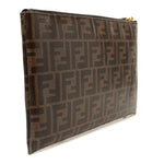 Glazed Fabric Vitello Century FF 1974 Stamp Patch Large Flat Pouch Mogano Panna Black