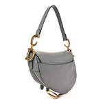 Grained Calfskin Saddle Bag Grey Stone
