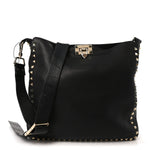 Pebbled Calfskin Large Rockstud Flip-Lock Messenger Bag Black