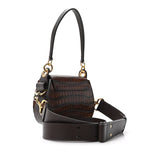 Calfskin Crocodile Embossed Small Tess Bag Dark Ebony