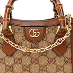 New Canvas Charisma Calfskin Crystal GG Monogram Mini Diana Tote Bag Camel Ebony