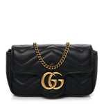 Calfskin Matelasse Super Mini GG Marmont Shoulder Bag Black