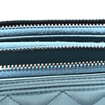 Metallic Caviar Quilted Small Boy Clutch With Chain Turquoise