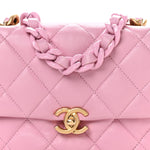 Lambskin Quilted Mini Lacquered Chain Flap Pink