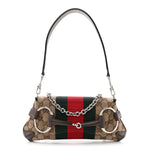 Monogram Textured Dollar Calfskin Heavy Grosgrain Web Small Maxi Horsebit Chain Shoulder Bag Beige Ebony New Acero