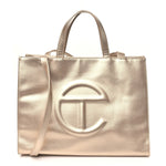 Metallic Vegan Leather Medium Shopping Bag Gold