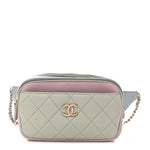 Goatskin Quilted Waist Bag Green Blue Pink