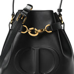 Calfskin CD Embossed Medium C'est Chain Bucket Bag Black