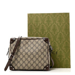 GG Supreme Monogram Textured Calfskin Square Messenger Bag Beige Ebony New Acero