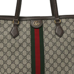 GG Supreme Monogram Textured Calfskin Web Medium Ophidia Shopping Tote Beige Ebony New Acero