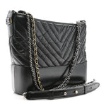 Aged Calfskin Chevron Quilted Medium Gabrielle Hobo Black
