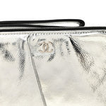 Metallic Lambskin Wave Clutch Black Silver