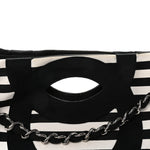 Canvas Grosgrain Striped CC Shopping Tote Black White
