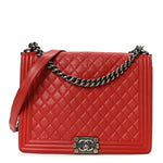 Calfskin Quilted Large Boy Flap Red