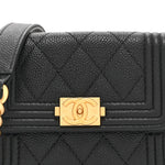 Caviar Quilted Boy Card Holder On Chain Black