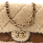 Shearling Lambskin Quilted Mini Furry Coco Flap Beige Dark Brown