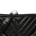 Aged Calfskin Chevron Quilted Medium Gabrielle Hobo Black