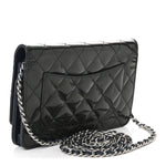 Patent Quilted Wallet On Chain WOC Navy Blue