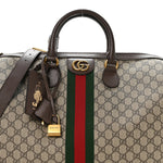 GG Supreme Monogram Textured Dollar Calfskin Web Medium Savoy Duffle Bag Beige Dark Brown