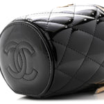 Patent Quilted Afternoon Tea Top Handle Vanity Case With Chain Black