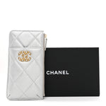 Lambskin Quilted Chanel 19 Phone and Card Holder Silver