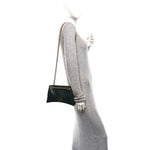 Extra Supple Calfskin Crocodile Embossed Small Crush Chain Bag Forest Green