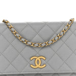 Caviar Quilted Textured CC Wallet On Chain WOC Grey