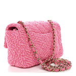 Wool Tweed Quilted Mini Rectangular Flap Dark Pink Fuchsia