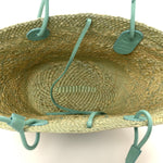 Calfskin Raffia Small Anagram Basket Tote Bag Natural Fresh Mint