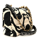 Fabric Printed Large Chanel 19 Flap Black Ecru