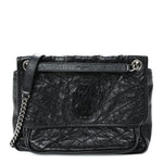 Crinkled Calfskin Matelasse Monogram Medium Niki Chain Satchel Black