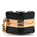 Shiny Crumpled Calfskin Minaudiere Clutch With Chain Black